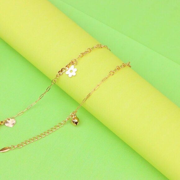 "Rose Gold Anklet with Cross & Flower Charms, XPAL1164 - Picture 7 of 12